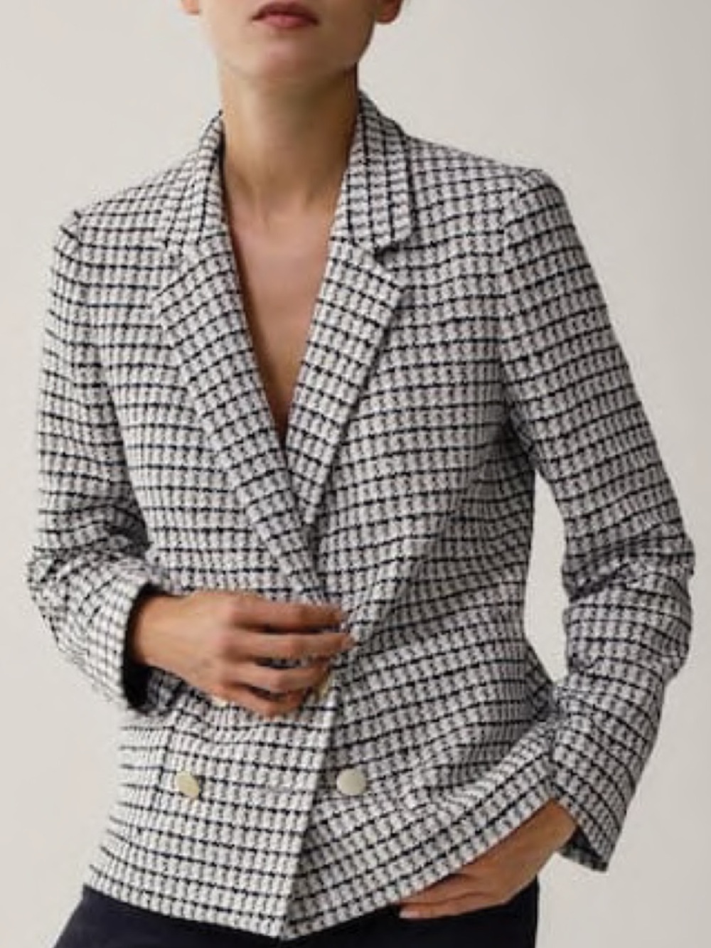 Massimo Dutti Double Breasted Check Blazer Size 6 Black Cream